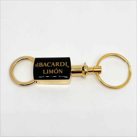 Bacardi Limon Gold Tone Double Ring Keychain Key Ring - Picture 1 of 3